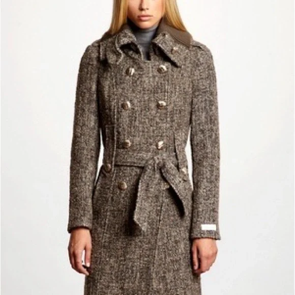 Calvin Klein Brown Tweed Trench Coat